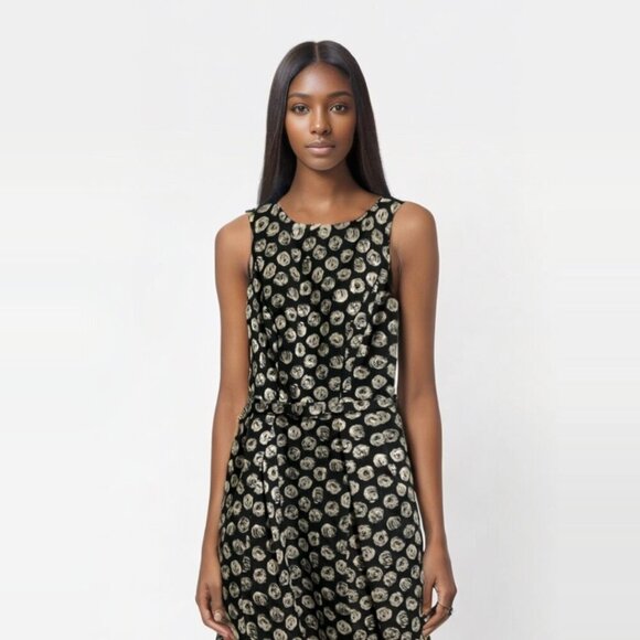 THEIA Dress Printed Cocktail Sleeveless Knee Length Belted in Black/Silver sz 2 - Picture 11 of 11